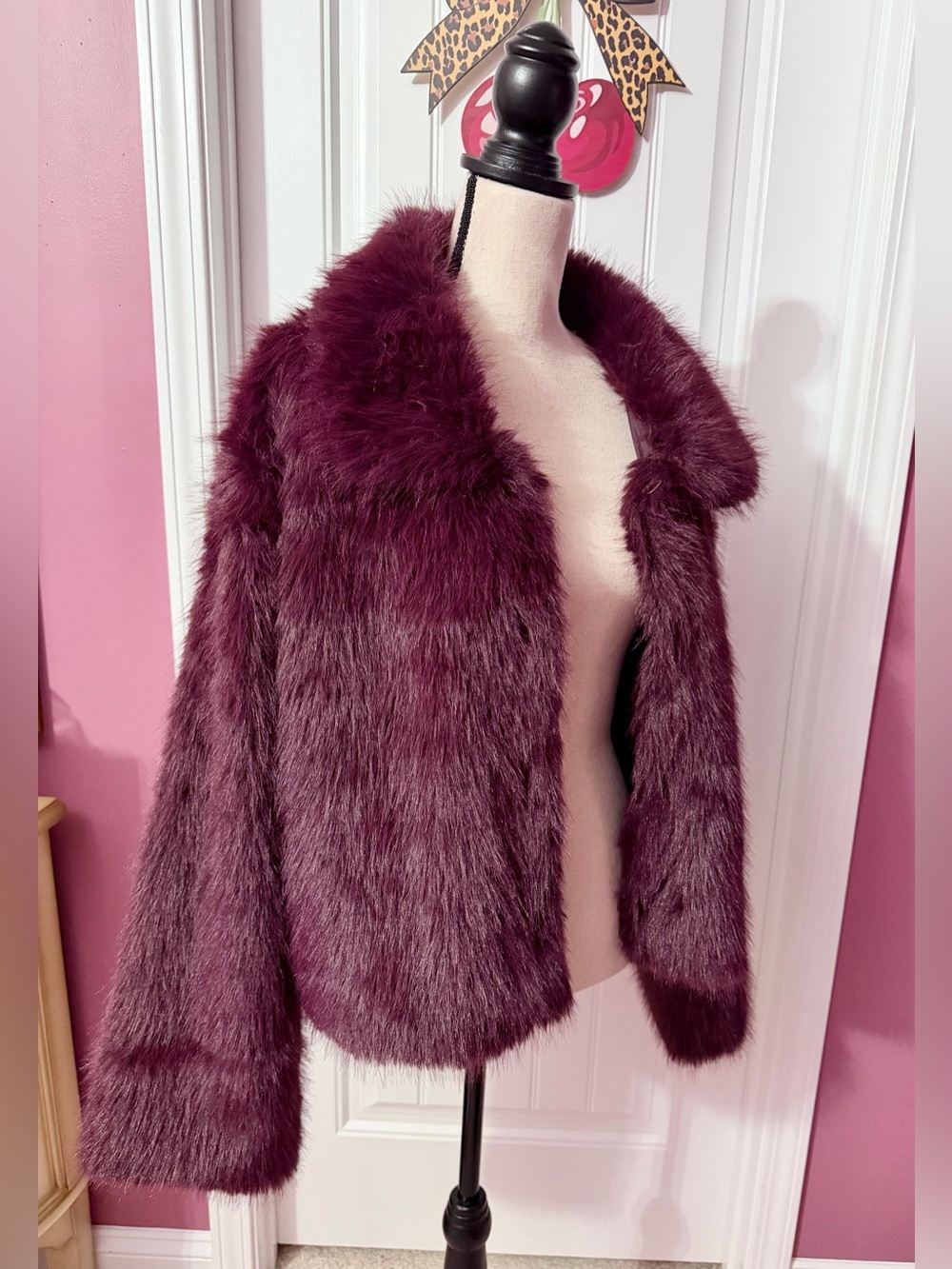NWT No Boundaries Burgundy Red Faux Fur Jacket Size XXL
